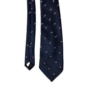 Vintage Leatherback Satins Wembley Mens Tie Navy Red Diamond Print